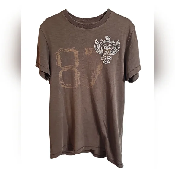 Aeropostale Mens S/M Brown Distressed Graphic T Shirt Eagle Crest 87 Y2K Grunge - Picture 2 of 7